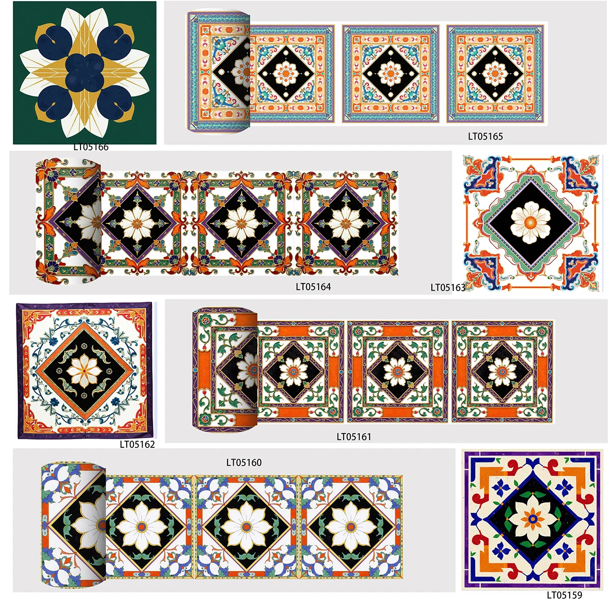 Vintage Boho Floral Tile Stickers Waterproof Removable Wall Decals for Kitchen Cabinet Stair Riser Skirting Line Home Decor
