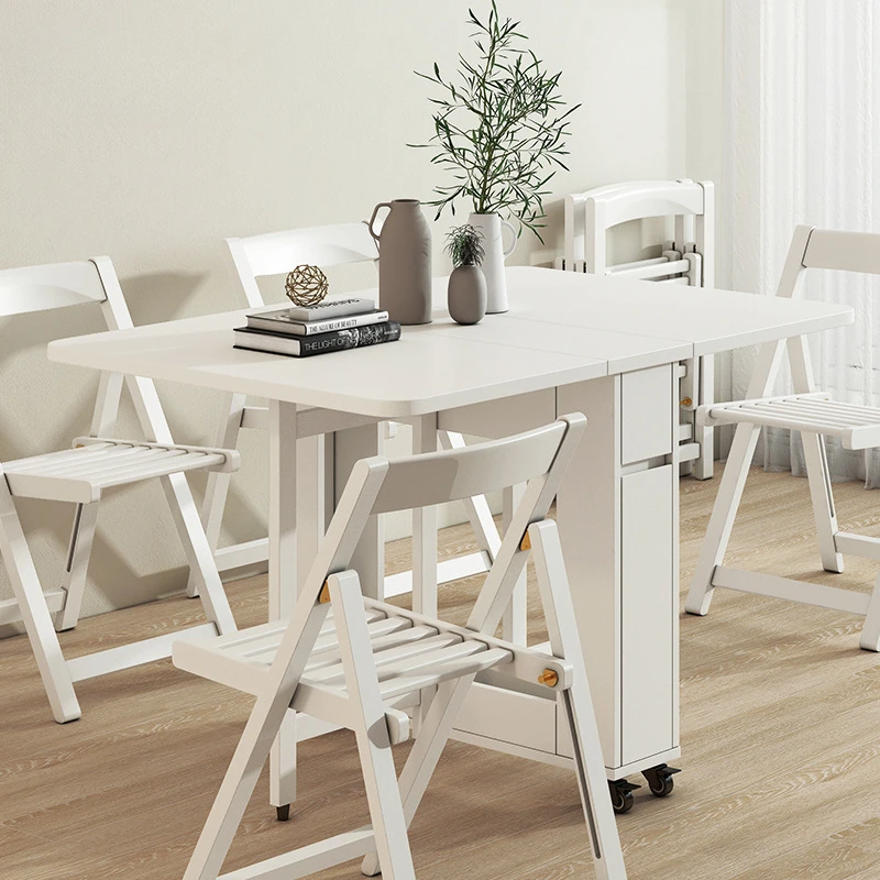 Small household dining table with solid wood folding table Simple and modern movable folding table