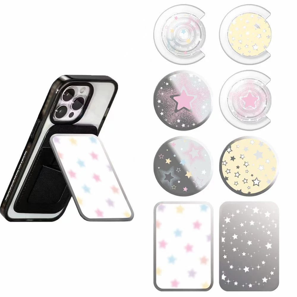 Colorful Pink Yellow Stars Multicolor Magnetic Phone Grip Card Holder Stand for IPhone 13 14 15 16 17 18 Pro Max Case