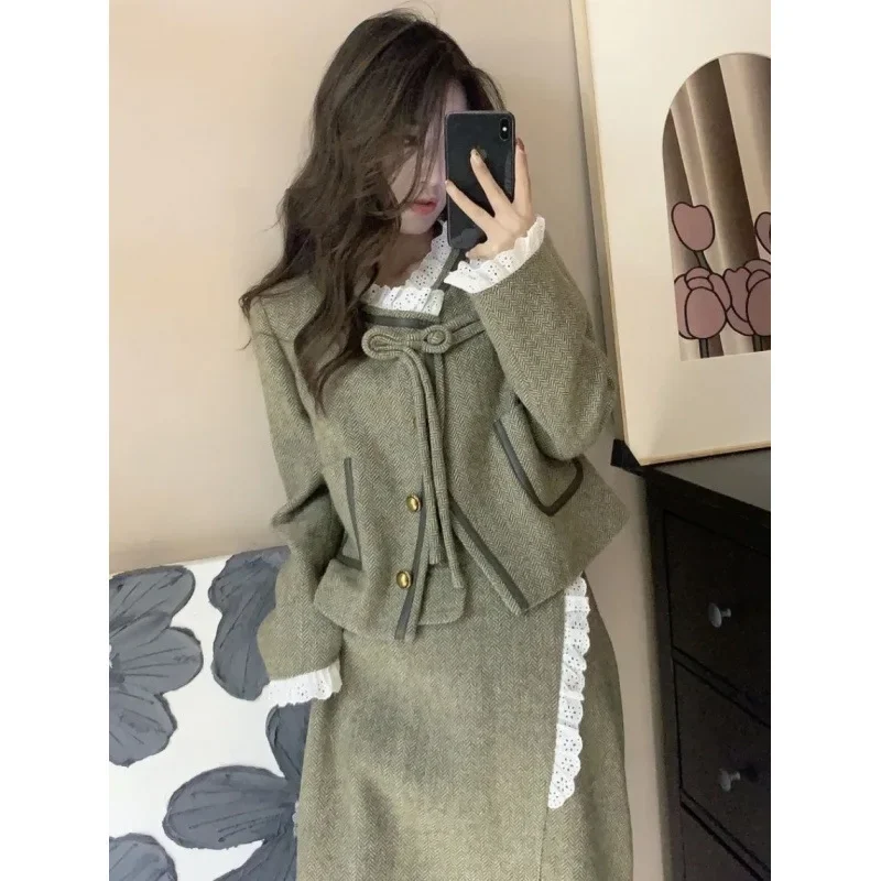 French Vintage Small Fragrance Style Women's Fashionable Versatile Top And Half Skirt Two-Piece Set Elegant Quality