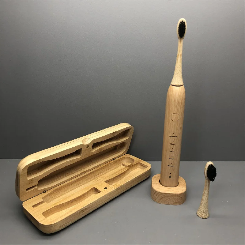 Bamboo Electric Toothbrush Wireless Rechargeable Ultrasonic Smart Sensor Soft Bristle Adult With Bamboo Case Intelligent Timing