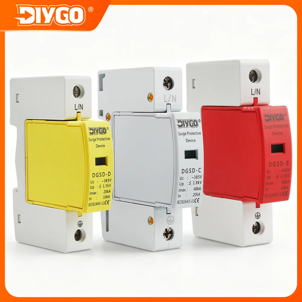 DIY GO AC Surge Protector DIN Rail SPD Surge Protective Device Lightning Arrester Overvoltage Protection for Distribution Box