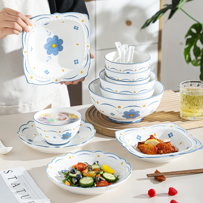 

Underglaze color ceramic tableware set combination household rice bowl dish plate fresh new value personal special bowl