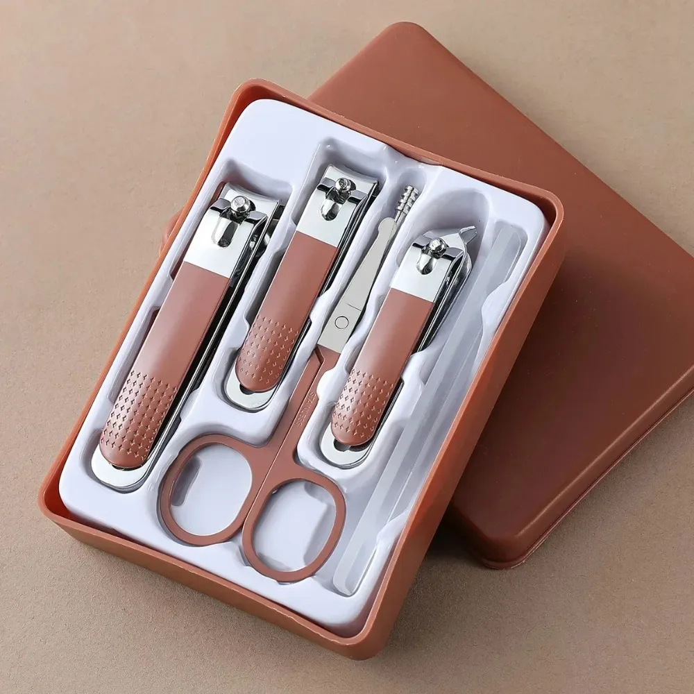 مجموعة مقصات أظافر من الفولاذ المقاوم للصدأ مكونة من 6 قطع للنساء والرجال، مجموعة أدوات العناية المحمولة الاحترافية مع حافظة للاستخدام المنزلي أو الصالون