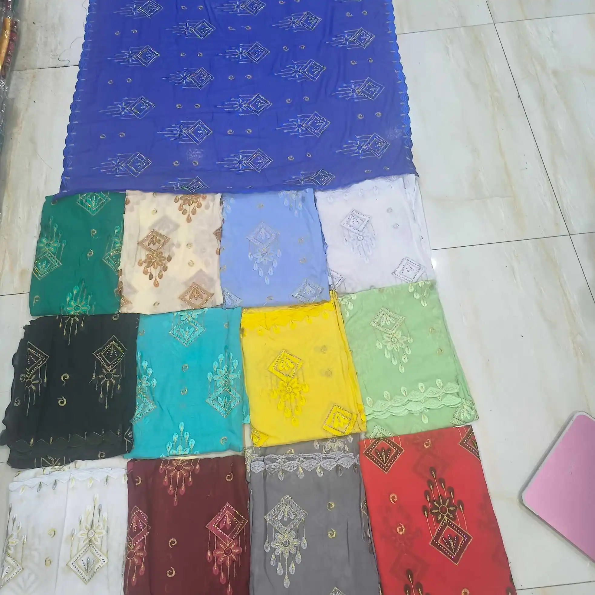 

High Quality Dubai African Muslim Shawl Wrap Cording Embroidery 100% Cotton Big Scarf for Women Hot Sales