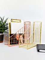 Modern Brass Metal Wire Magazine Holder Desk Rack Document and File Folder Organizer Storage Basket