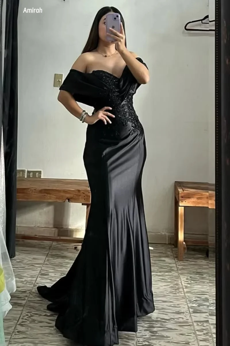 

Amirah Custom Made Luxurious Women's Evening Dresses Woman Elegant Party Dresses 2025 Line A Passionate Black Lace Wedding Dress