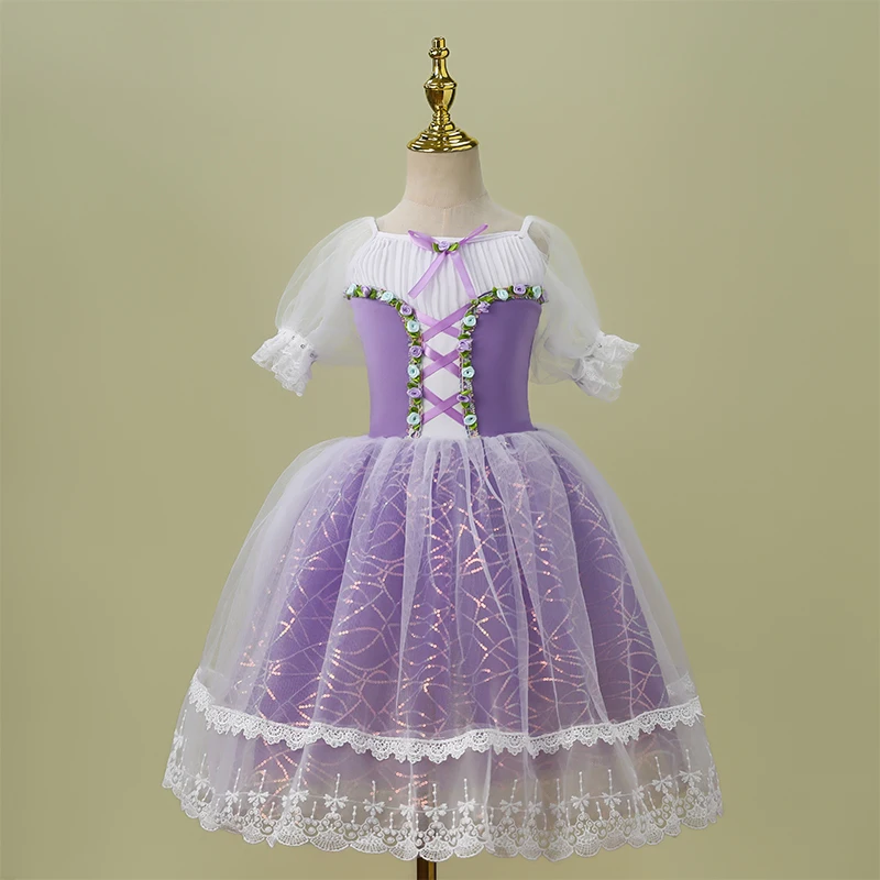 Romantische Kinder Mädchen Lange Ballerina Kleid Pailletten Tutu Ballett Rock Kleidung Giselle Leistung Schwan Tanz Kostüm