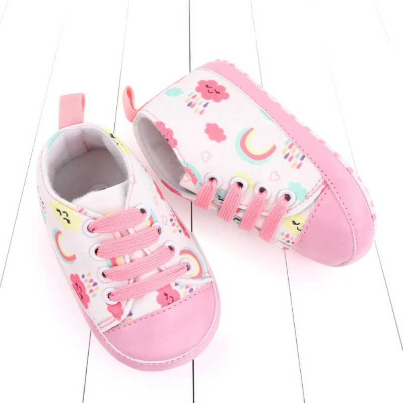 Newborn Boy Girl Shoes First Walker Baby Tie-Up Sneakers Unisex Fashion Soft Non-Slip Sole Casual Canvas Shoes Cute Crib Shoe