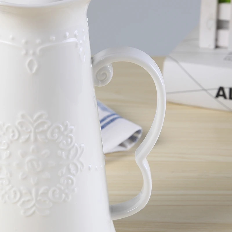 1.2L, white embossed porcelain vintage England tea pot, ceramic coffe kettle for cafe, tea ceremony blooming tea  pot, pitcher