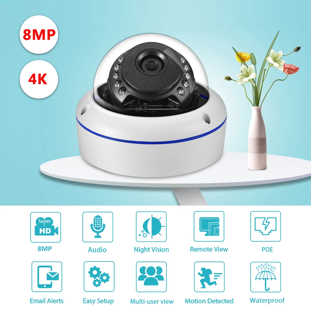 Gadinan XMEYE Outdoor Face Detect Vandal-proof HD 4K IP Camera Audio IR Night Vision 8MP Motion Detection Security Monitoring