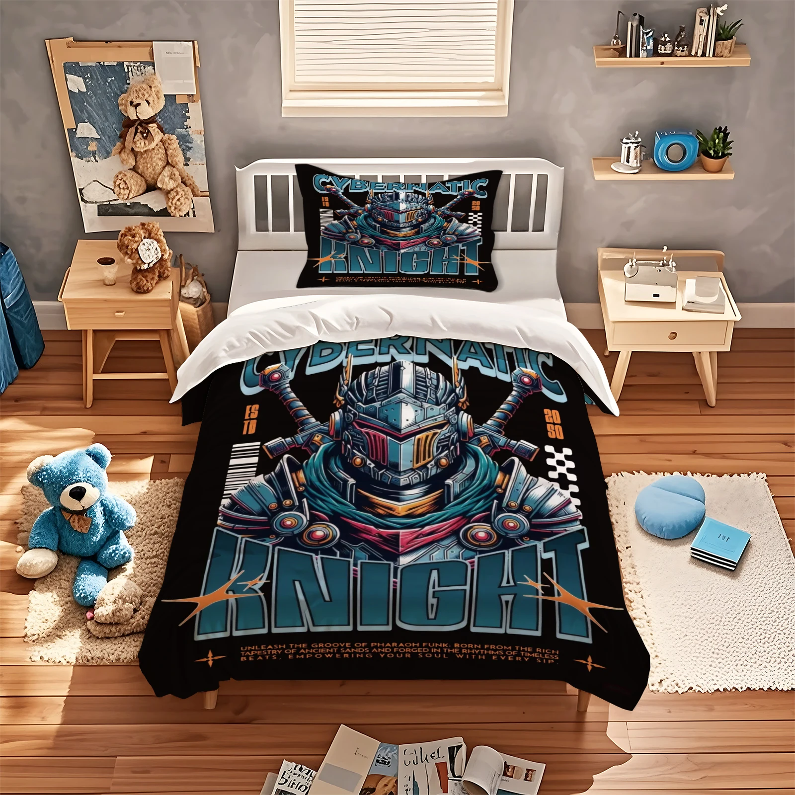 Cyber Graffiti Duvet Cover 3-Piece Set, Sci-Fi Trendy Bedding for Youth