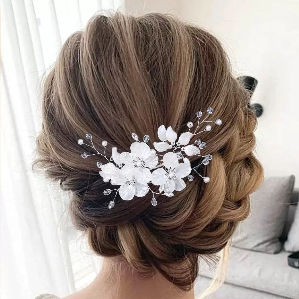 

New white side shell petals hand-beaded hair clips bride wedding hairpin headdress dress accessories