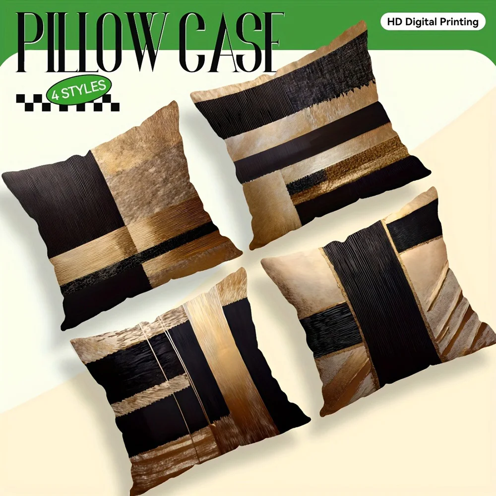 Modern Abstract Pattern Decorative Pillowcases: Blend of Black, Brown & Beige Textures Sofa cushion cover home room decoration - view 3