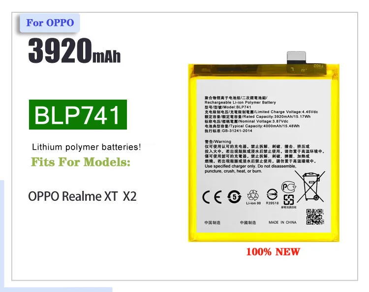 

New High Quality Replacement Battery For OPPO Realme XT X2 K5 BLP741 Mobile Phone Lithium Battery