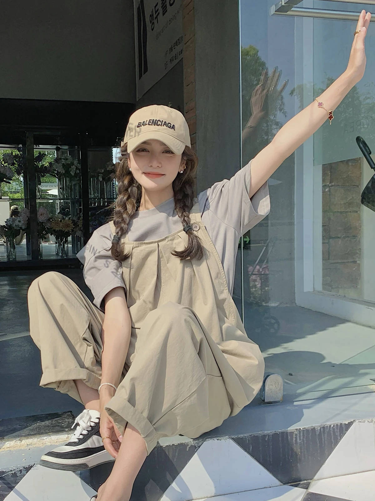 Macacão Feminino Estilo Street Trendy, Solto, Casual, de Cintura Alta, Calças Longas, Versão Coreana que Emagrece e Rejuvenesce