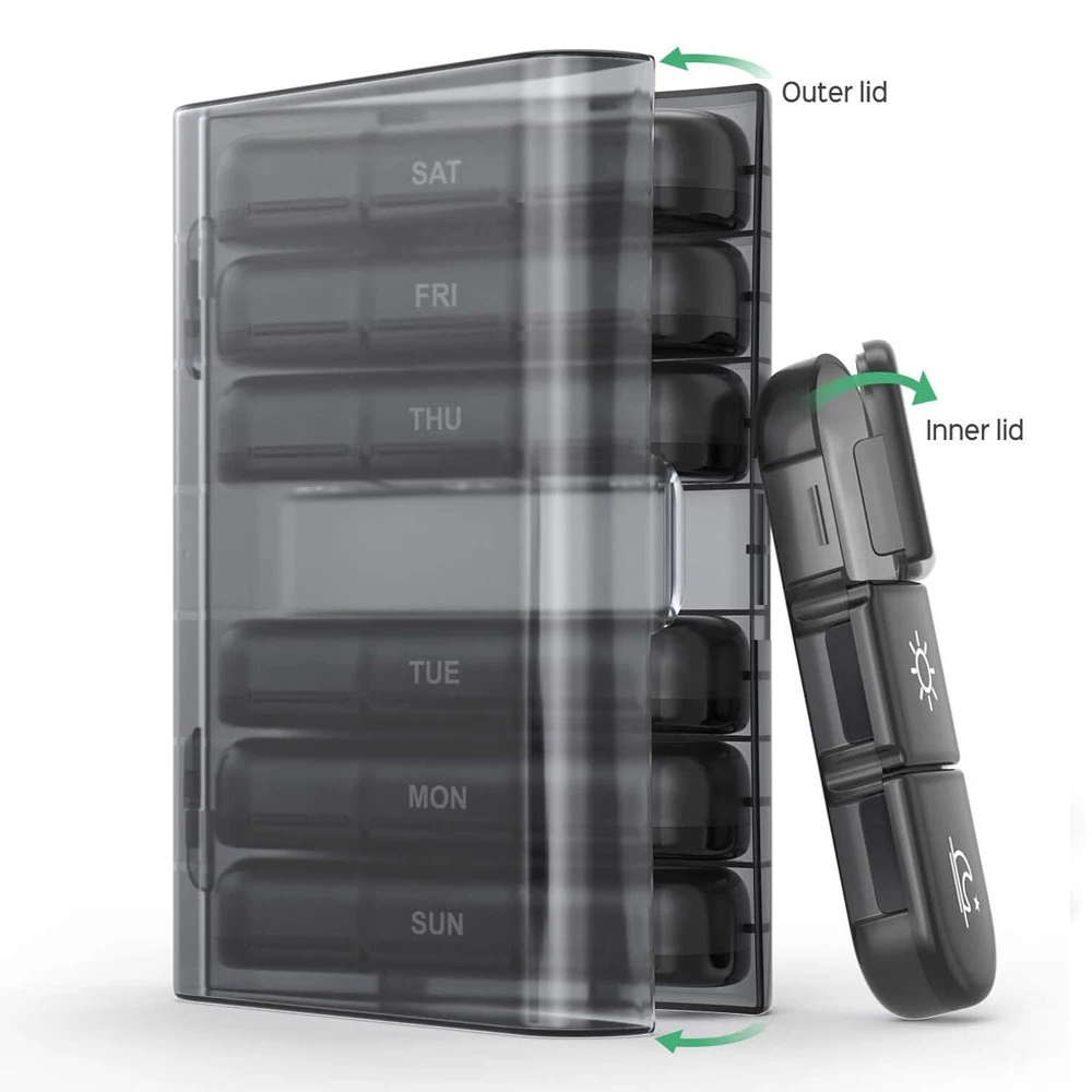 Pill Box Portable Weekly 7 Days Stackable 3 Times a Day Medicine Storage Dispenser Vitamins Medicine Fish Oils Organizer Boxs