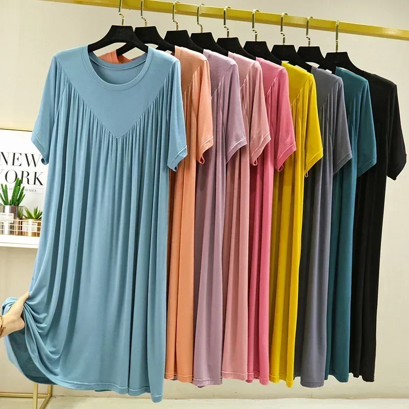 

Summer Nightgowns Women Large Size Loose Long Casual Homewear Sleepwear Dresses Female Short Sleeve Modal Nightdress Women 130KG