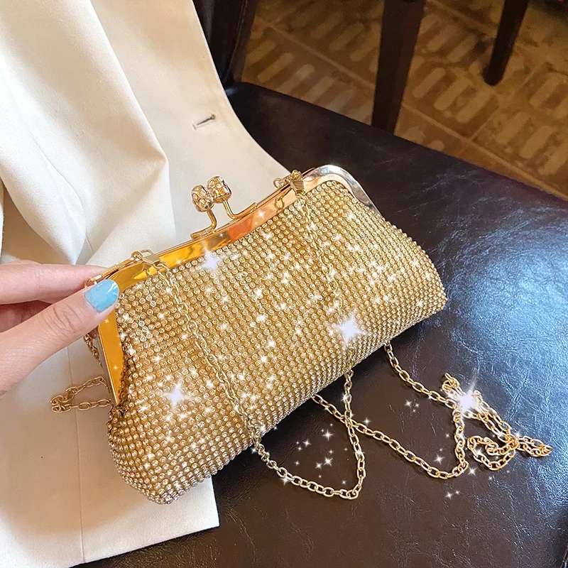 Golden Evening Clutch Bag Women Bags Wedding Shiny Handbags Bridal Metal Bow Clutches Bag Chain Shoulder Bag