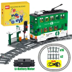 Technical Subway Train City Car Metro Tram Electric Model Rechargeable Lithium Battery Motor Building Blocks Toys For Boy Gift