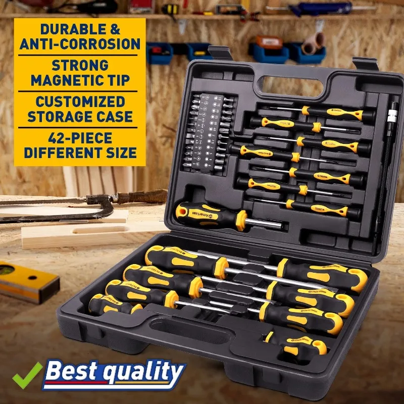 

Professional Screwdriver Set with Magnetic Bit Holder, Includes Slotted, Phillips, Hexagonal, Torx, and Precision Tools