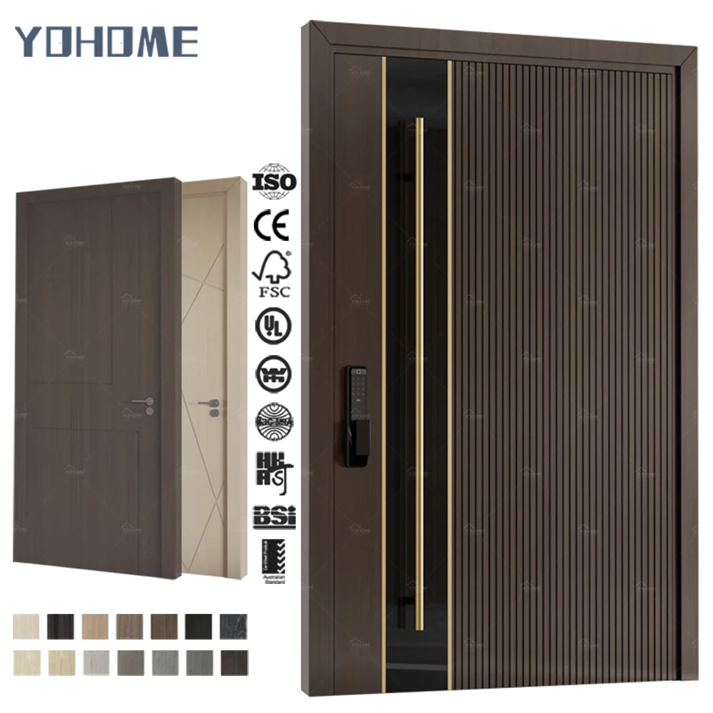 

USA Standard Modern Grooving Design 30 X 80 Pivot Door Black Walnut Pivot Door Solid Core Wooden Front Entry Doors