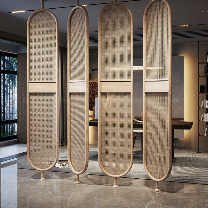 

Nordic Creative Solid Wood Rattan Subareas Screens Company Living Room Entrance Block Wall