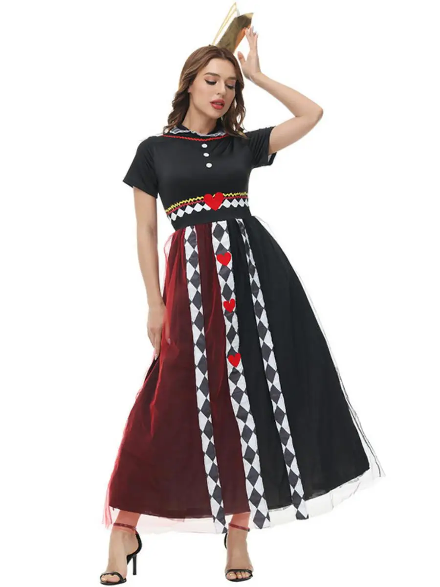 loween Costume Poker Queen Red Queen Heart Skirt Dr Alice in Wonderland Stage Performance Clothes Polyester Material