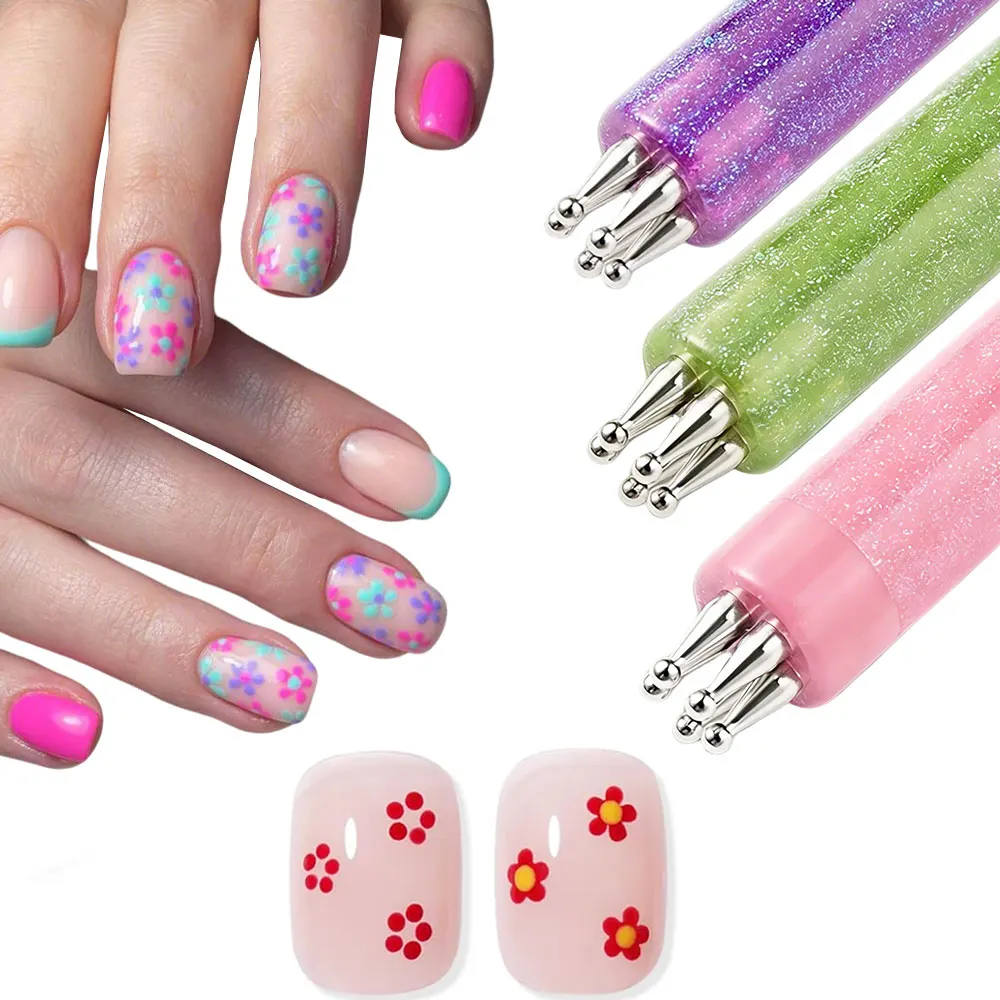 

5-Petal Floral Nail Dotting Pen 3D Acrylic Flower Draw Painting Pen Tool 1.8mm Fine Rhinestone Tip Professional Nail Dotting Pen