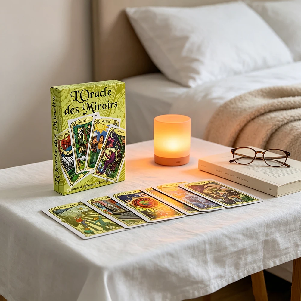L'Oracle Des Miroirs Divination Cards Game French Mirror Theme Cards Mystic Fortune‑Telling Game with Guidebook for Beginners