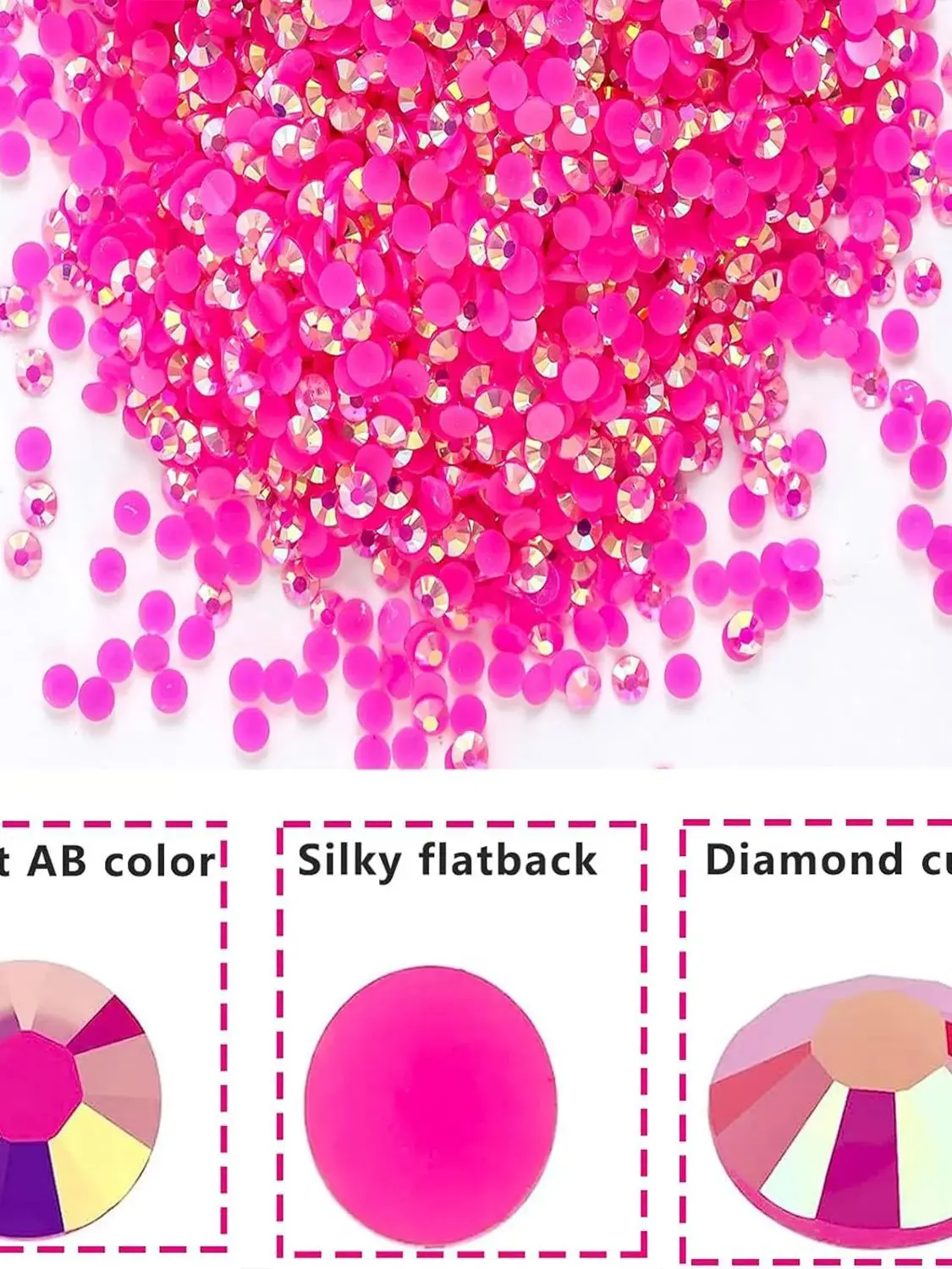 10000Pcs Hot Pink AB Flatback Resin Rhinestones, 2mm-6mm Faux Nail Gems Crystal Bead for Crafts DIY Nail Art Charms Supplies