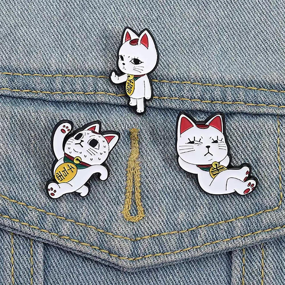 

3pcs Cartoon Anime Turbo Granny Cat Spying Enamel Pins Characters Cat Running Middle Finger Brooches Lapel Badge Jewelry Gifts