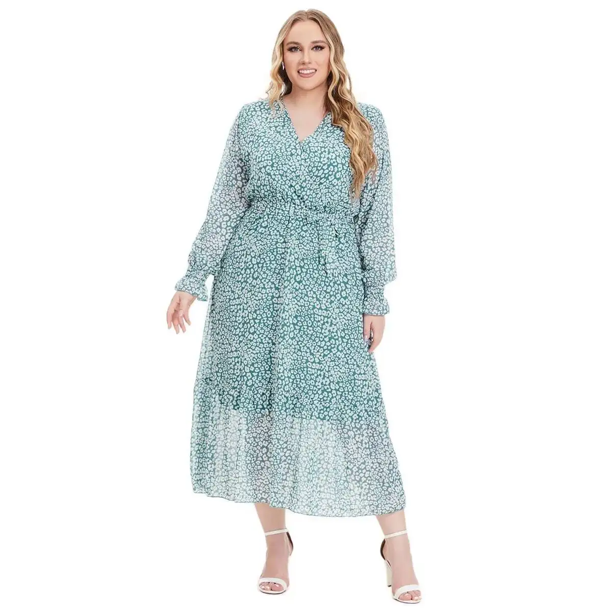 

Новое женское платье с длинным рукавом для полных женщин, весна 2025, с цветочным принтом, SQ0244, для выпускного вечера, летнее, элегантное, повседневное, в стиле Y2K