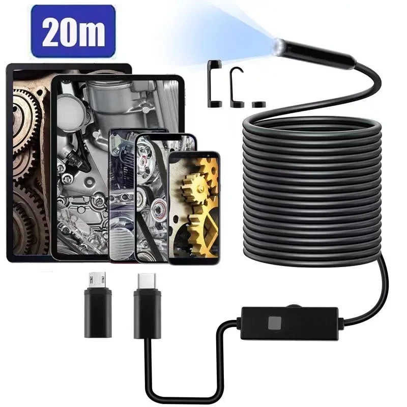 Industrial Endoscope Camera Close/Far focus Ip68 Waterproof 8mm 3 In1 USB Borescope Inspection Snake Camera For Android Phone PC