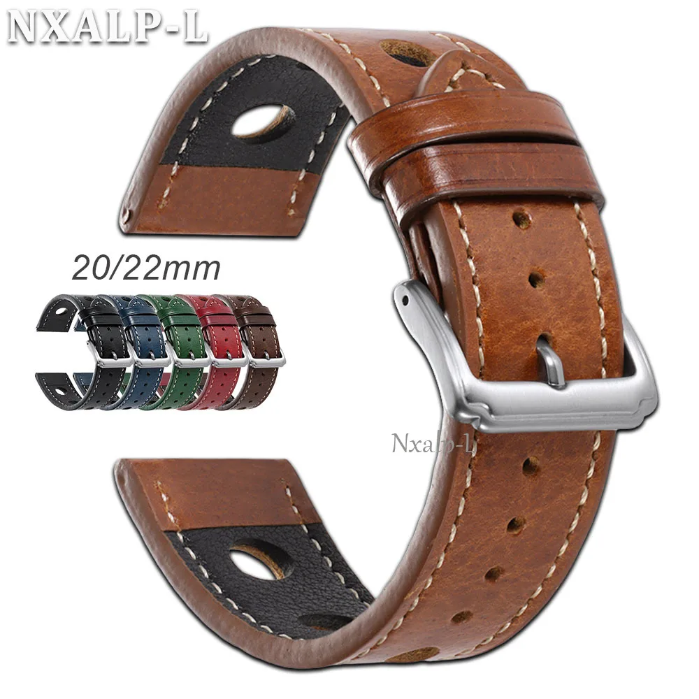 Oil Wax Leather Watch Strap 20mm 22mm for Samsung Galaxy 7 6 5 Bracelet Porous Calfskin Watchband Bracelet for Huawei Watch Gt5