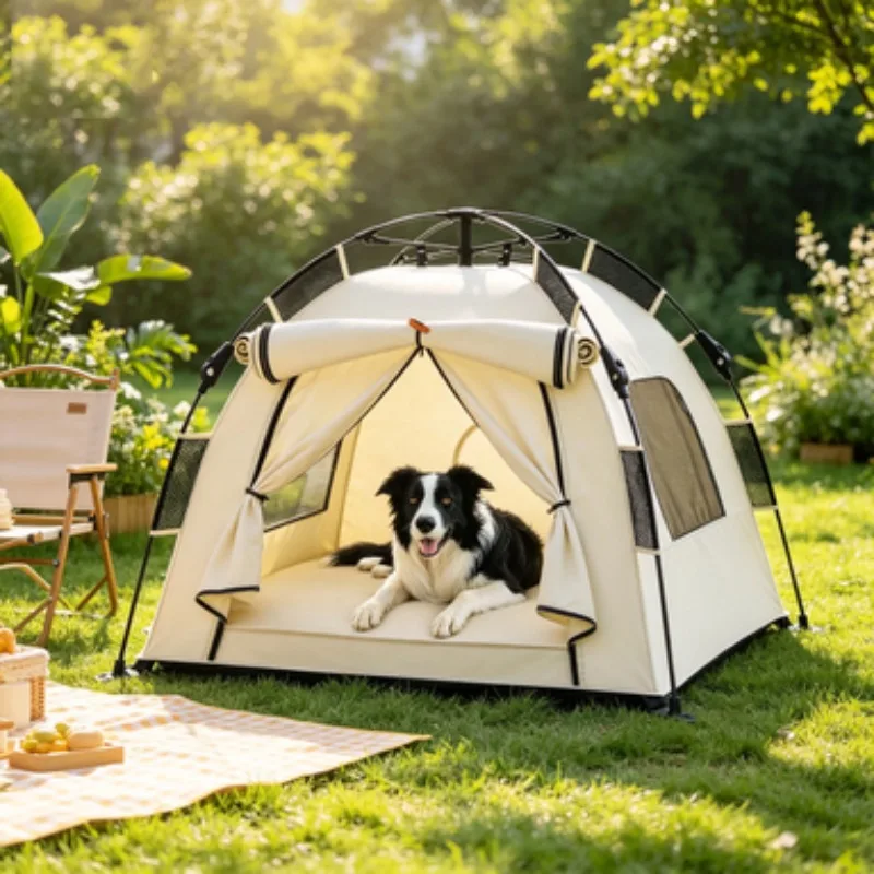 Portable Folding Large Dog Tent, UV‑Proof Semi‑Enclosed Pet Shelter for Large Dogs Outdoor Travel & Camping