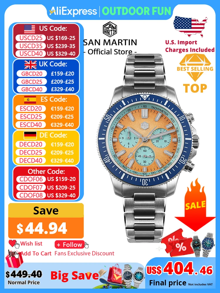 

San Martin 40 мм дайверские часы с хронографом Peacock SL-4801 с автоматическим механизмом, роскошные мужские механические наручные часы, водонепроницаемые SN0118
