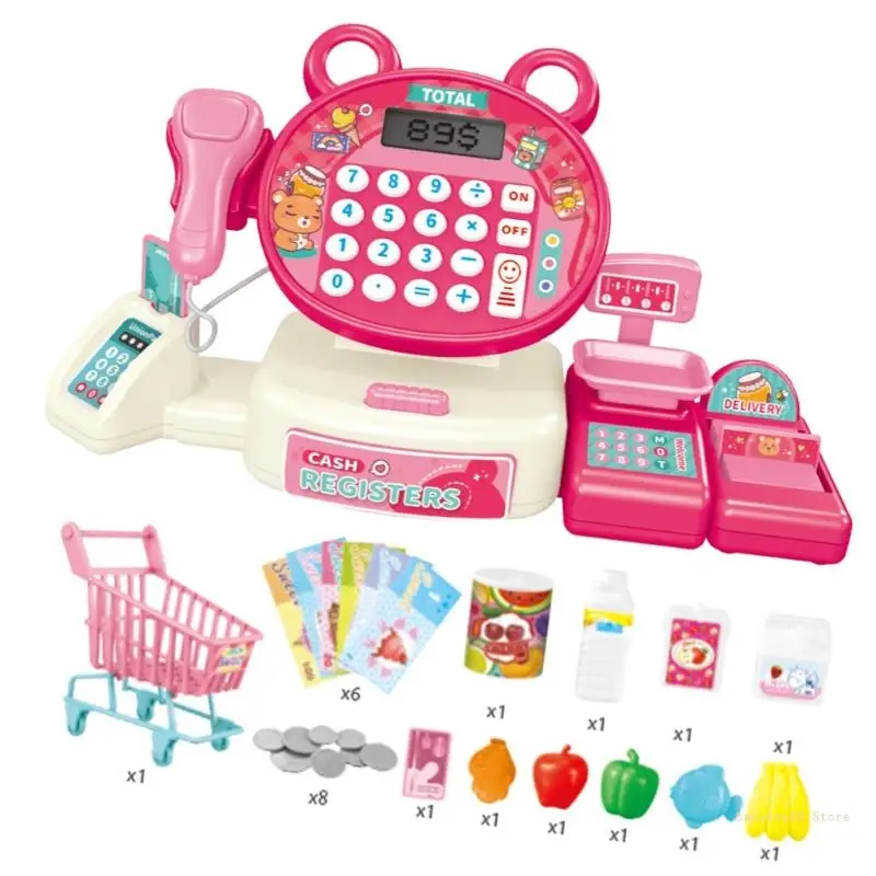 Y4UD Kids Supermarket Cash Register Scanner Toy for Girls Pretend Play Shopping Toy