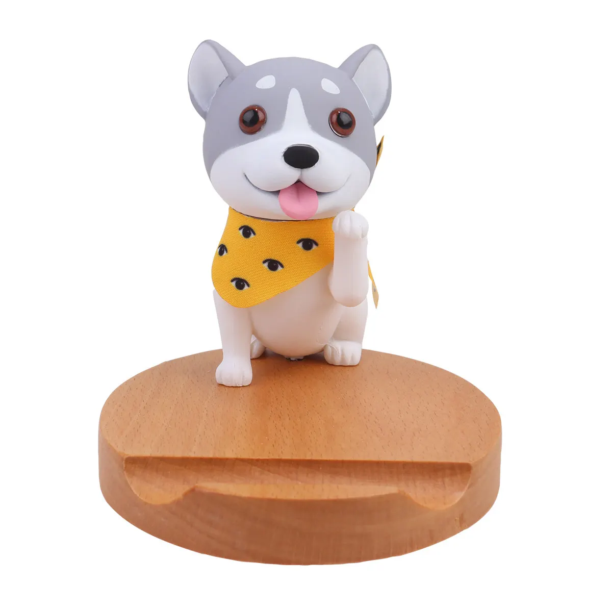 

Dog Smartphone Stand Wooden Base Pc Eco Friendly Desktop Phone Holder for Universal Cellphone Bracket White