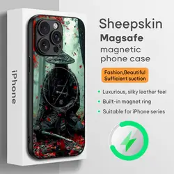 Japanese Bushido Samurai ghost Phone Case For iPhone 16 15 14 13 12 11 Plus Pro Max  High-end Luxury Magsafe Sheepskin