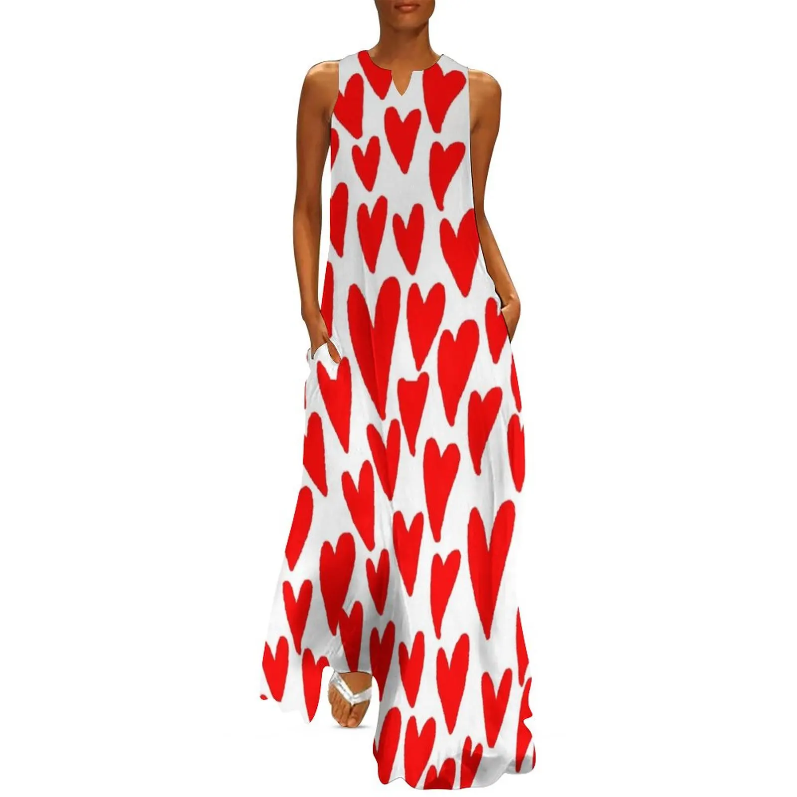 Hearts red and white love valentines day heart pattern minimal Long Dress Aesthetic clothing prom dress long dress women