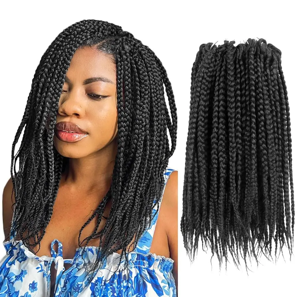 Box Braids Crochet Hair for Black Women 12 Inch 6 Packs Short Pre looped Crochet Box Braids Knotless Braided Small Crochet Synthetic Straight Soft Fake Braiding Hair Extensions 24 Strands/Pack
