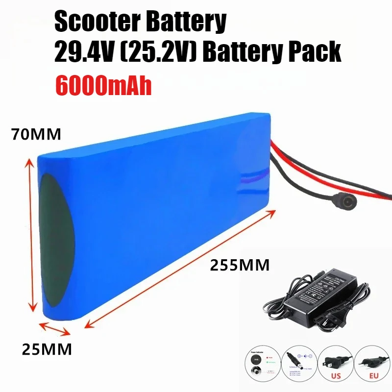 24V 6000mAh 18650 7S2P Li-ion Rechargeable Battery Pack 25.2V Suitable for Battery Replacement of 29.4V Electric Scooters