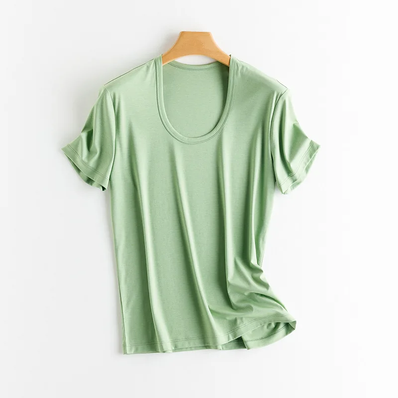 SuyaDream, Women Solid T Shirts, Silk Cotton Blend, Square Collar, Short Sleeved Tee, 2025 Summer Candy Colors Basic Cozy Top