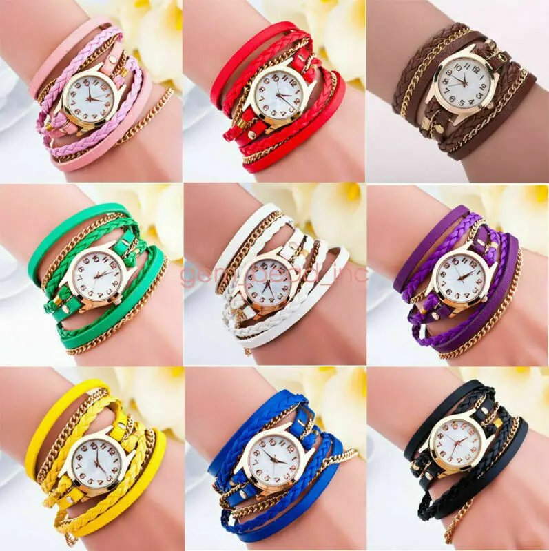 Bracelet Wending Analog Watches PU Wristwatch Quartz Watch Woven Leather Women