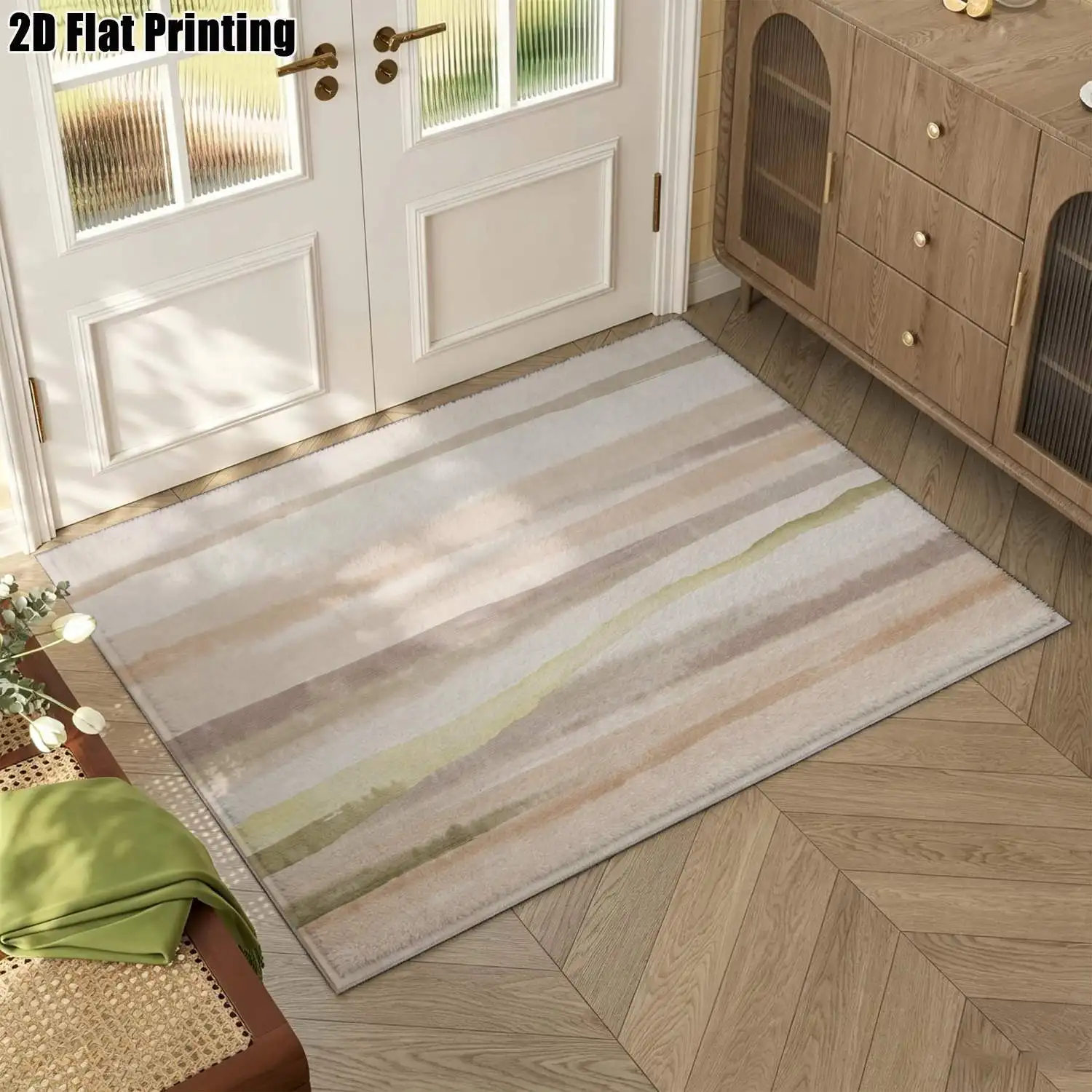 1Pc 2D Printed Morandi Stripe Abstract Carpet: Modern Simple, Fits Instagram/Nordic Decor, Multi-Size, Machine Washable, for Entrance, Dining, Foyer, Bedroom, Study, Living Room