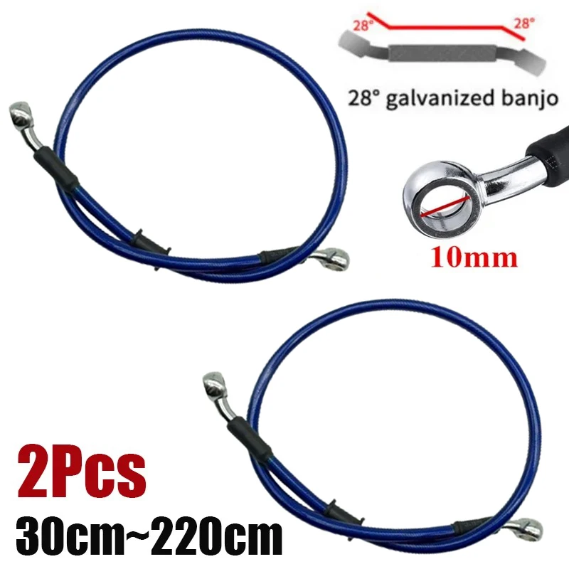 2X 30cm-220cm Motorcycle Hydraulic Brake Hose Line Cable 10mm Banjo For Suzuki Kawasaki Yamaha Honda Pipe Line Braided Oil Pipe