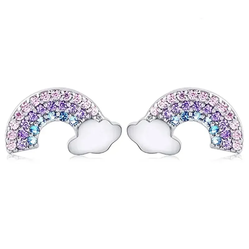 2pcs Cute Unicorn Stud Earrings for Women Girls, Crystal Cubic Cat Butterfly Rainbow Heart Star Earrings Christmas Gift Jewelry