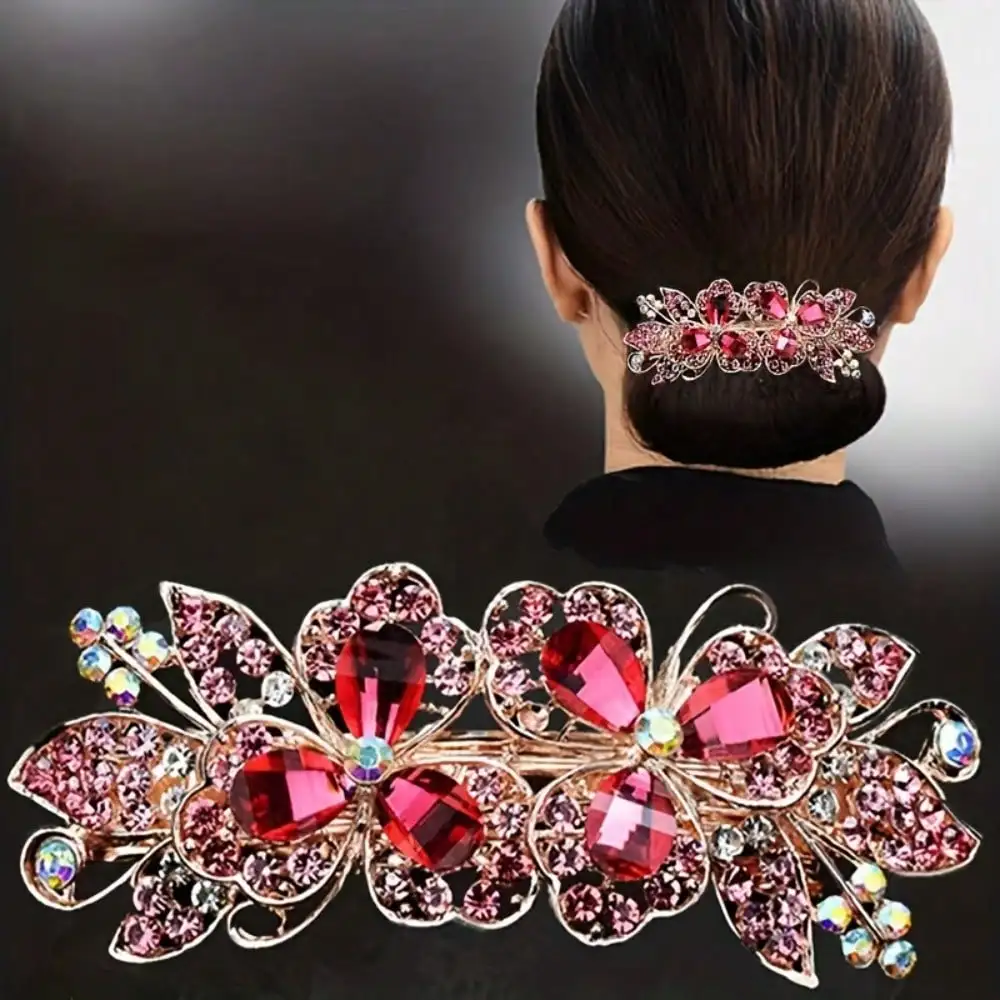 

Hairpin Women's Back Of The Head One-Line Spring Clip Rhinestone Hairpin Top Clip Middle-Aged Elegant Large Horizontal Clip Ponytail Clip