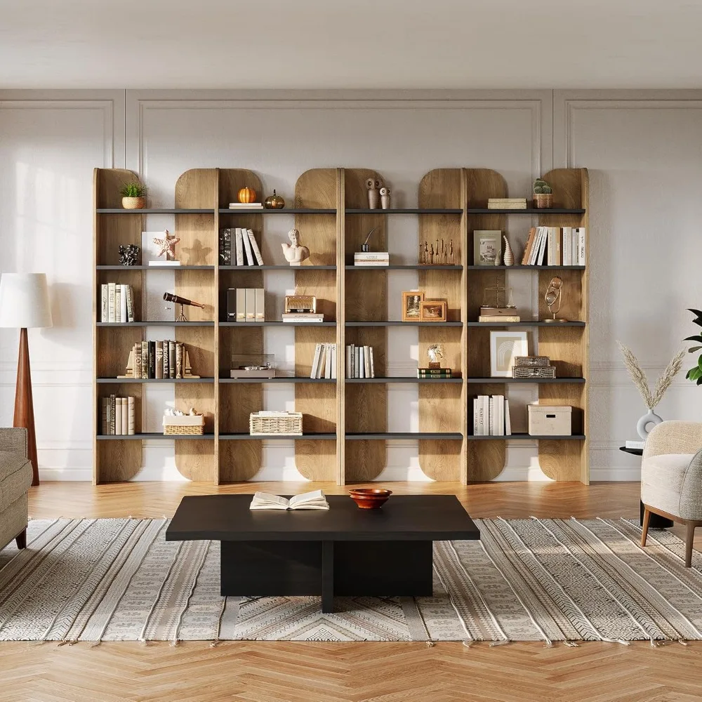 

5-Tier Farmhouse Bookshelf, 70.87-Inch Tall Double Wide Bookcase with Open Shelves,Vintage Floor Standing Book Shelf for Bedroom